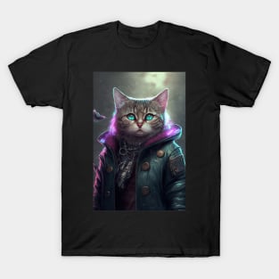 Cool portrait of a Cyber Future Cat T-Shirt